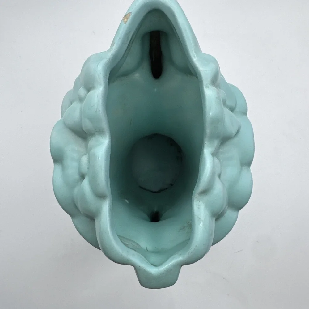 Vtg Haeger Vase Turquoise Aqua Art‎ Pottery Matte Pansy Flower Cornucopia READ